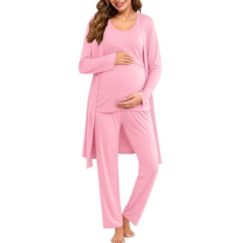 SWOMOG Maternity Nursing Robe Set 3 PCS Women Postpartum Pajamas Breastfeeding Labor Delivery Hospital Pregnancy Pjs