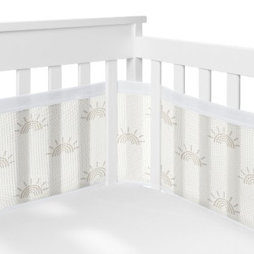Sweet Jojo Designs Gender Neutral Unisex BreathableBaby Breathable Mesh Crib Liner Baby Nursery Tufted Sun Ivory and Beige