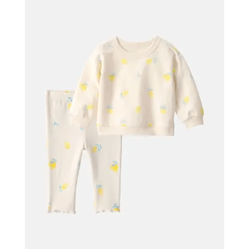 Baby Girl 2-Piece Lemon French Terry Pullover & Pant Set - Ivory | Carter's