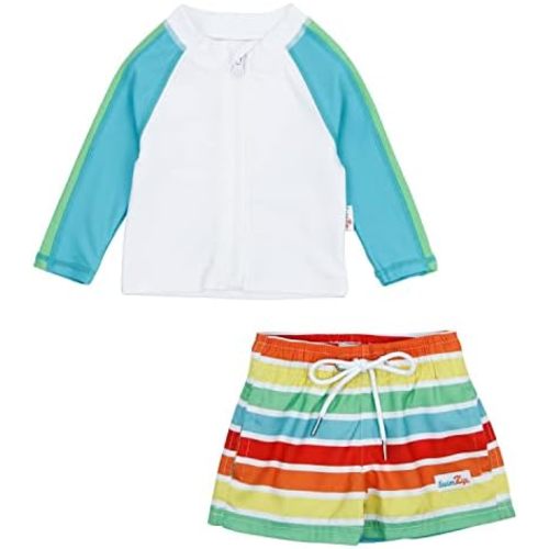 SwimZip Boys' Long Sleeve Rash Guard & Swim Shorts Set - UPF 50+ Sun Protection
