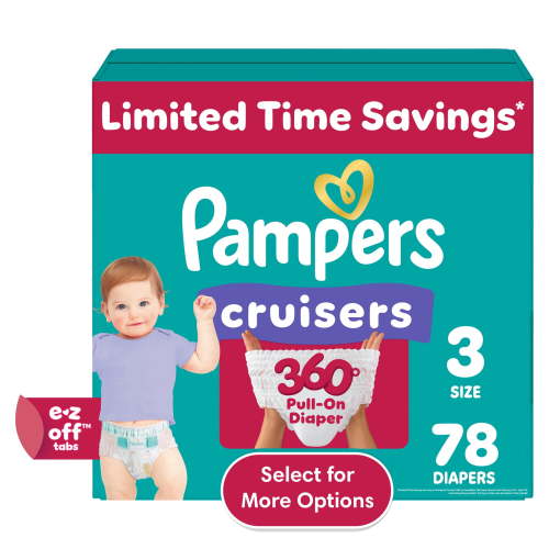 Pampers Cruisers 360 Fit Size 3 Diapers 78 Count, Side-Tear, Flexible Waist, Locks Wetness Up to 12 Hours