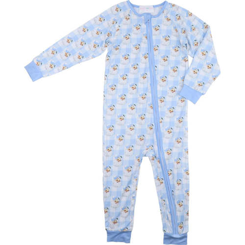 Blue Knit Bamboo Vintage Santa Zipper Pajamas