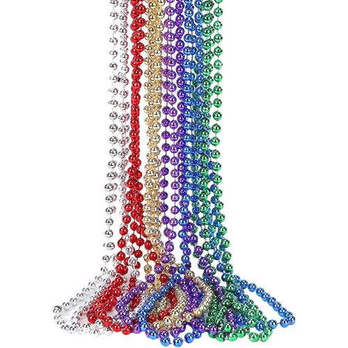 SWANUCKY 12 Pack Mardi Gras Beads Necklaces, 33 Inch Plastic Beads for Party Favors, Festival Decorations, Parade Throws, Christmas, St. Patrick's Day Celebrations (6 Colors)