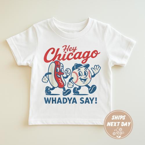 Hey Chicago Whadya Say Cubs T-Shirt, Chicago Cubs Cartoon Kids Shirt, Baseball Season Youth Tee, Windy City Funny Chicago Cubs Shirt