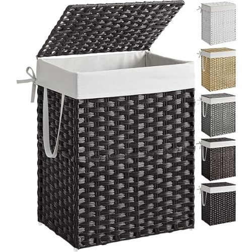 SONGMICS Laundry Hamper with Lid, 23.8 Gal (90 L) Synthetic Rattan,Foldable