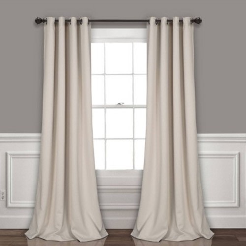 Set of 2  Grommet Top Insulated Blackout Window Curtain Panels Beige - Lush Décor: Energy Efficient, Noise Reduction