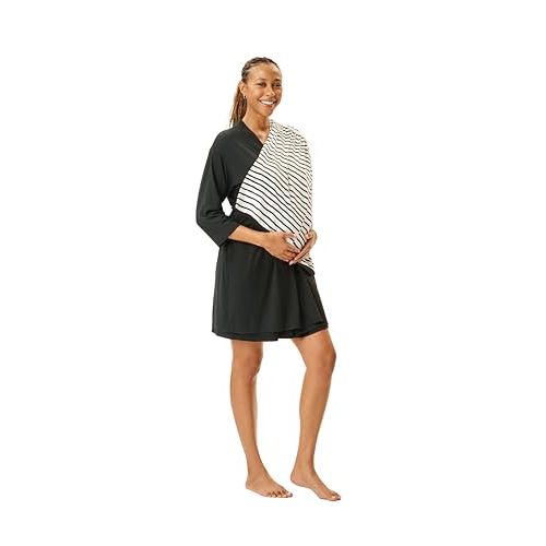 Motherhood Maternity Womens Nursing Chemise Nightgown, Robe and Swaddle 3-Piece Set
