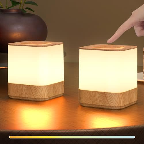 uuffoo 2 Pack Rechargeable Night Light Lamp 3 Color Touch Dimmable LED Portable Table Lamp Battery Operated, USB Changing, Small Cordless Lamp for Bedside Bedroom Travel