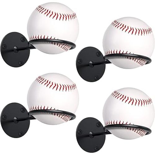 Threan Baseball Display Holder for Wall, Metal Softball Memorabilia Wall Mount Rack, Heavy Duty Sports Theme Decor for Office, Garage and Man Cave (Black)