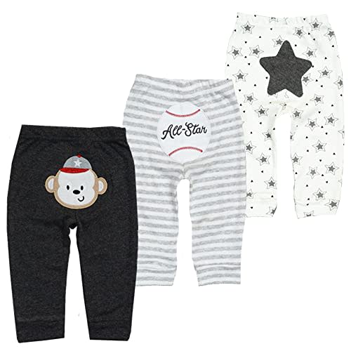 Unisex Newborn Baby Cotton 4-Pack Pants Embroidery Pringting Casual Leggings 0-24 Months for Boys and Girls