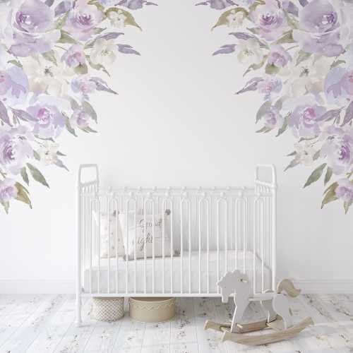 DELANEY LAVENDER Wall Corner Decals Nursery Decor Watercolor Flower Mural Blush Lilac Floral Garden Decor Girls Baby Room Purple Peonies