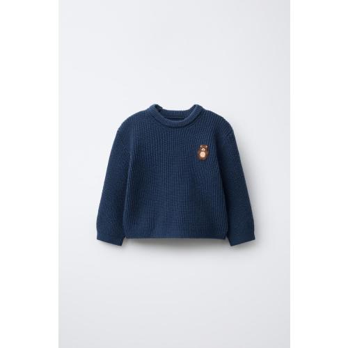 EMBROIDERED TEDDY BEAR PURL KNIT JUMPER - Blue | ZARA United States