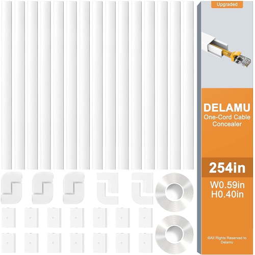 Delamu 254" Cord Hider, TV Wire Cover for Wall, White