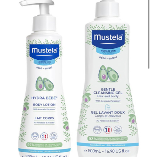Mustela Baby Bath Time Gift Set - Baby Skin Care Essentials with Natural Avocado - Contains Hydra Bebe Body Lotion 10.14 fl. oz. & Gentle Cleansing Gel 16.9 fl. oz. - 2 Items Set