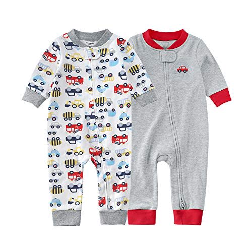 Teach Leanbh Baby 2-Pack Footless Pajamas Cotton Long Sleeve Printing 2 Way Zipper Romper Jumpsuit Sleep and Play 3-24 Months