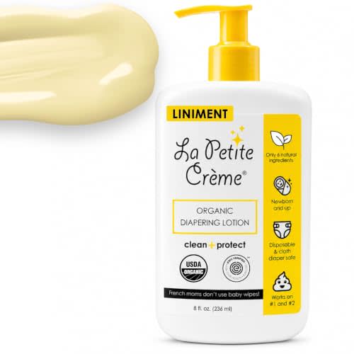 La Petite Creme Premium Diapering Lotion - Liniment Diaper Rash Cream, 8 oz | Diaper Cream, Moisturizer & Skin Cleanser, Baby Lotion, Alternative to Baby Wipes, USDA Certified, Organic Ingredients
