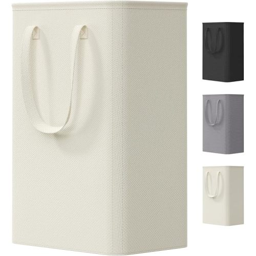 Lifewit Slim Laundry Hamper, Narrow Small Laundry Basket with Handle for Dirty Clothes, Collapsible Tall Thin Laundry Bin for Bathroom Bedroom Dorm College, 50L, White