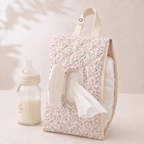 Floral Quilted Baby Wipe Holder, Portable Wipe Pouch, Hanging Nursery Organizer, Wet Wipes Bag for Car, Stroller & Crib, Baby Shower Gift