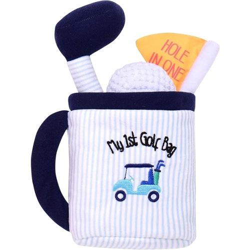 4 Piece Plush My First Golf Play Set with Sensory Toys for Baby, Blue Stripe, 9 inch