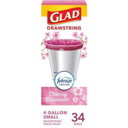 Glad Small Drawstring Trash Bags - Cherry Blossom - 34ct/4gal