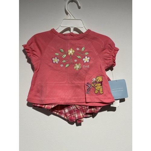 Vintage Winnie The Pooh Girls Floral Embroidered Summer Outfit 6/9 Months New