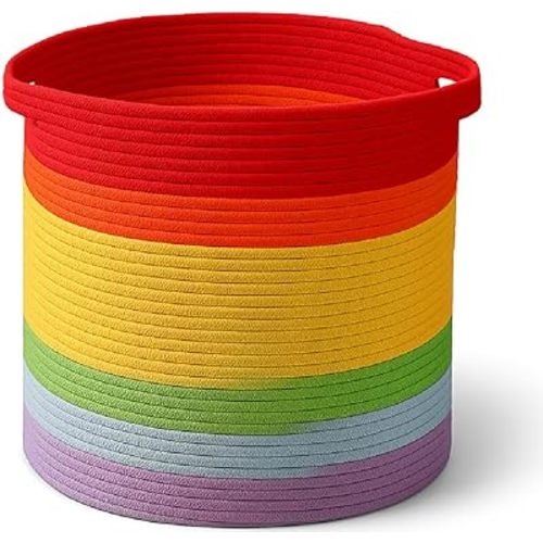 laundry hamper 18x18x20, 80L – large basket for blankets, toy basket,Cotton Rope Blanket Basket Living Room, Baby Laundry hamper for Blanket, Nursery, –stuffed animal storage(Rainbow color)