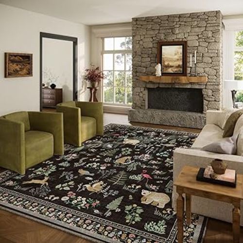 Washable Area Rugs for Living Room: 8x10 Bedroom Rug Stain Resistant Non Slip Low Pile Soft Lightweight Carpet for Kitchen Dining Room Farmhouse Nursery Kids Room Home Office