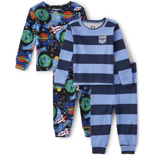 The Children's Place Baby Boys' And Toddler Long Sleeve Top and Pants Snug Fit 100% Cotton 4 Piece Pajama Set