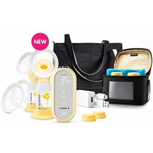 Medela Freestyle Flex Breast Pump, Closed System Quiet Portable Double Electric Breastpump, Mobile Connected Smart Pump with Touch Screen LED Display and USB Chargeable Battery
