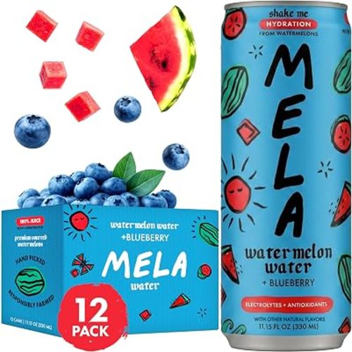 Mela Watermelon Water - Watermelon Juice, 100% Natural Fruit Juice with Vitamin C, Electrolytes, Antioxidants - Coconut Water Alternative, Gluten-Free (Blueberry,11.15 fl oz, 12-pack)