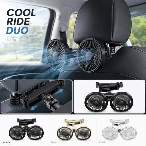 Car Backseat Dual Head Fan Universal Clip on Mount Black High Airflow 2 Speed Cooling Fan for Suv Rv Van Truck Adjustable 360 Flexible Position Back Seat Interior Air Circulation