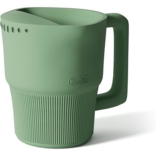 Roslim Silicone Baby Bath Rinse Cup - Shampoo & Body Washing Rinser for Kids & Toddlers, Lightweight Bath Cups for Rinsing Hair, Easy-Grip Handle, Ultra Soft Material (Olive Green)