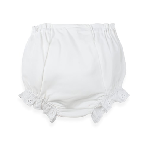 White Cotton Batiste Baby Diaper Cover with Eyelet Ruffle - PatyInc