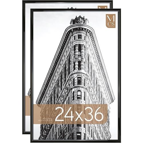 MCS Trendsetter 24x36 Poster Frame Black High-Gloss, Vertical & Horizontal Wall Hanging Large Picture Frame for Photos, Posters & Art Prints (2-Pack)