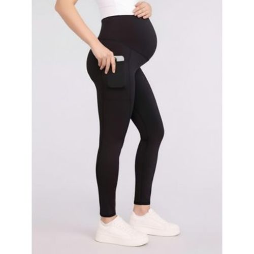 Women's Over the Belly Side Pocket Active Maternity Leggings - Black - Size: Large - Motherhood Maternity