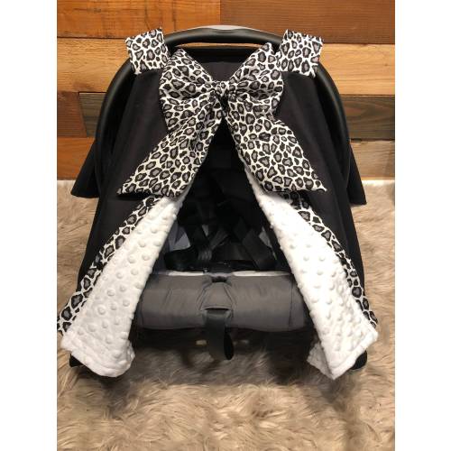 Leopard Car Seat Canopy: Black Cover with Minky Lining
