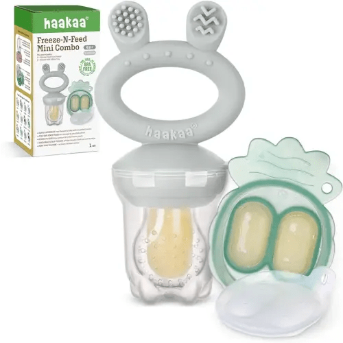 Haakaa Baby Fruit Food Feeder & Mini Freezer Nibble Tray Combo, Breastmilk Popsicle Molds for Baby Cooling Relief, BPA Free Silicone Feeder for Safe Infant Self Feeding, 4 Month+ (Slate Grey)