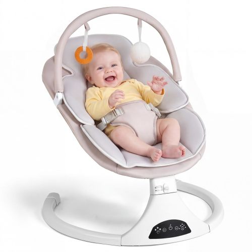 Amazon.com: Electric Baby Swing with Remote Control,5 Speeds&Portable&Cozy(0-6M,Beige) | Safety lock&secure harness,12 melodies&Bluetooth,8/15/30min timer,lightweight indoor/outdoor,soft washable seat,easy assembly