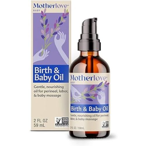 Motherlove Birth & Baby Oil (2 oz) Gentle Lavender-Infused Oil for Perineal, Labor & Baby Massage—Non-GMO, Organic Herbs