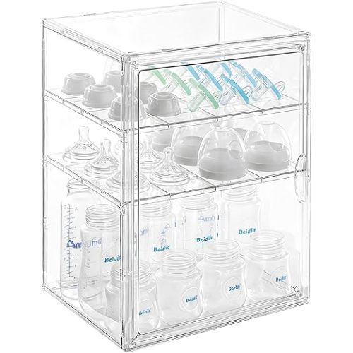 ERTIUANIO Baby Bottle Organizer – 3 Tier Acrylic Bottle Storage Organizer container, Clear Plastic Bottle Station Organizers Drawers for Countertop Kitchen Cabinet Vanity, Bathroom