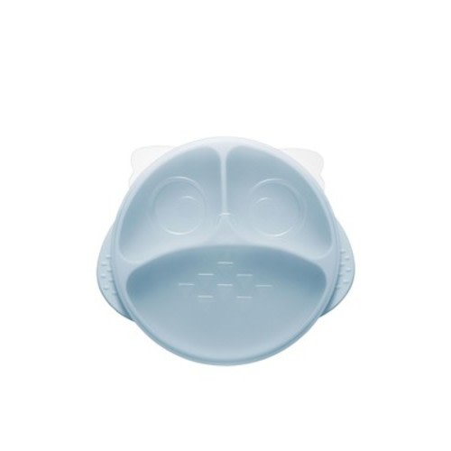 Bc Babycare Baby Toddler Owl Silicone Suction Plate with Lid and Handles BPA-Free for High Chair and Table Blue
