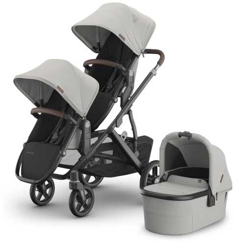 UPPAbaby Vista V3 Double Stroller with RumbleSeat V3 + Bassinet Bundle - Savannah