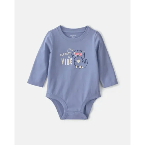 Baby Girl 'Already A Vibe' Dog Long-Sleeve Graphic Bodysuit - Blue | Carter's