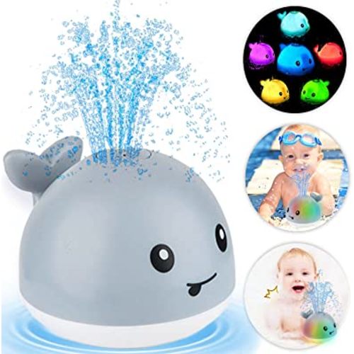 ZHENDUO Baby Bath Toys, Whale Baby Toys, Automatic Sprinkler Bathtub Toys for Toddlers Infant Kids Boys Girls, Light Up Bath Toys, Bathtub Toys Pool Bathroom Shower Toy (Grey)
