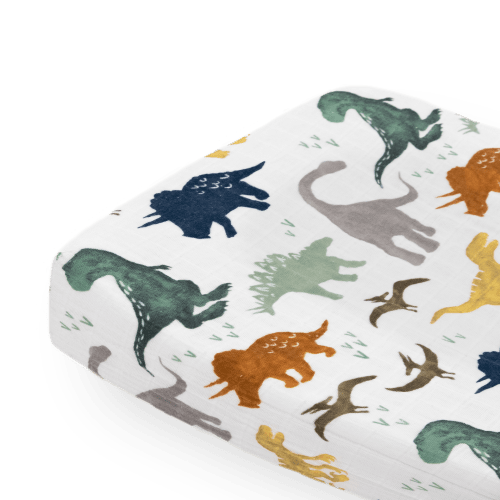 Cotton Muslin Changing Pad Cover - Dino Friends