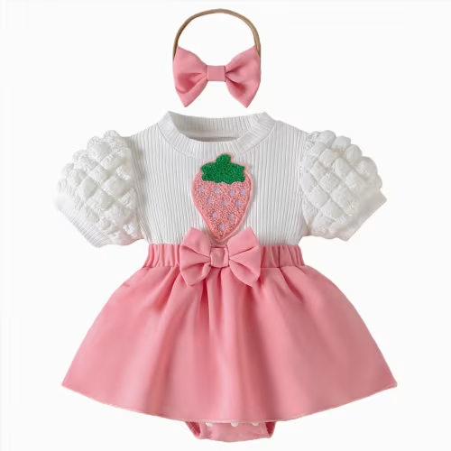 Gubotare Summer Baby Girl Clothes Baby Girl Dress Heart Puff Sleeve Tulle Romper Dresses Newborn Outfit 0 3 6 9 12 18 24 Months (Pink,6-9 Months)