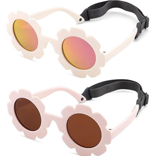 Polarized Baby Sunglasses with Strap - Unbreakable Infant Flowers Sunglasses for Newborn Girls Boys Age 0-12 Months