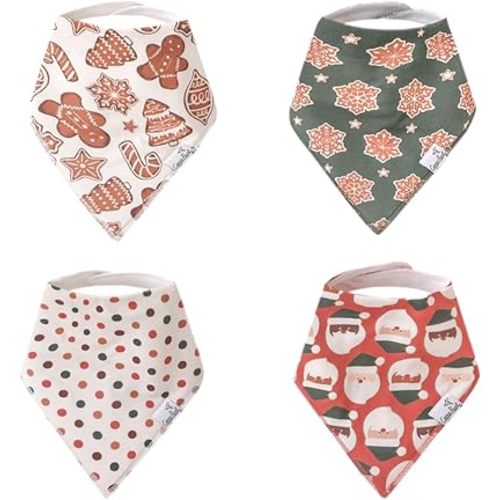 Copper Pearl 4 Pack Soft Cotton Baby Bibs for Drooling and Teething, Absorbent Drool Bibs for Baby Girl and Boy, Adjustable to Fit Newborns to Toddlers (Gingerbread)