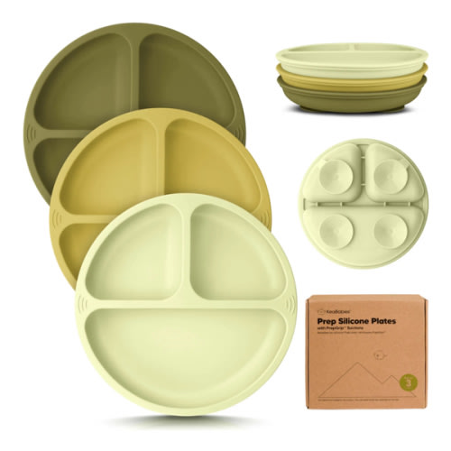 3-Pack Prep Silicone Suction Plates - Olives / One Size