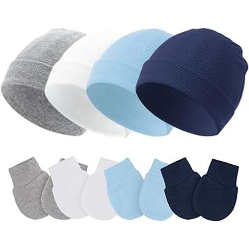 Fecawd Baby Hats and Mittens Newborn Hats Gloves Infant Beanie Soft Cap Mitten Sets for 0-6 Months Boys Girls